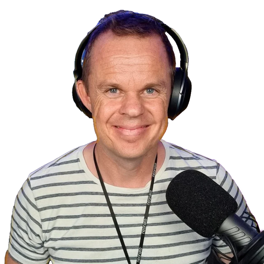 Anders Jensen with headset and microphone, ready to teach